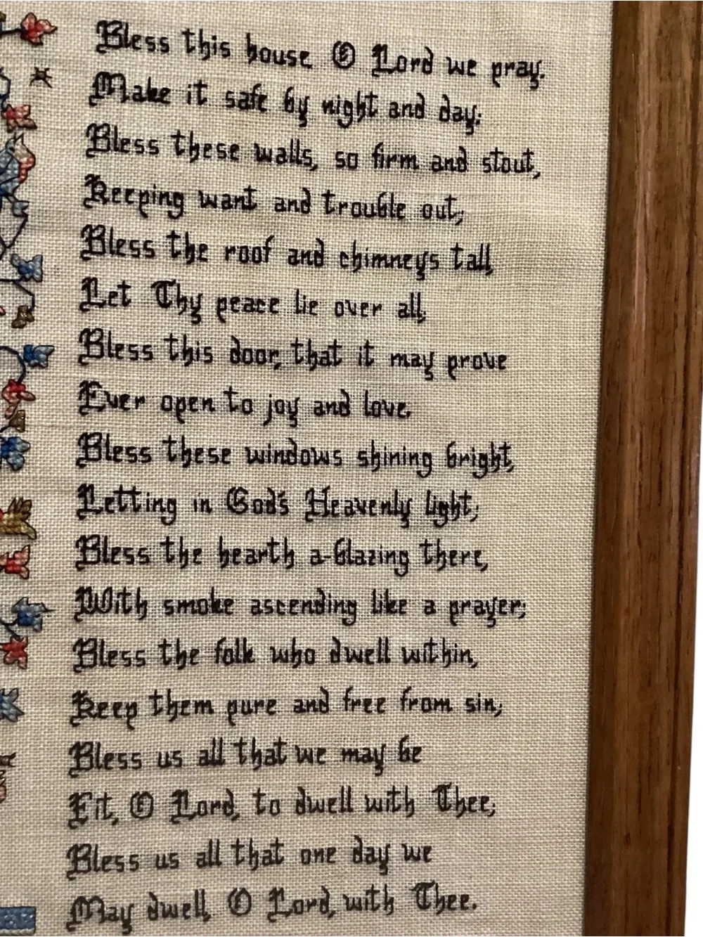 Vintage “Bless This House” Prayer Needlepoint Embroidery Framed Wall Art